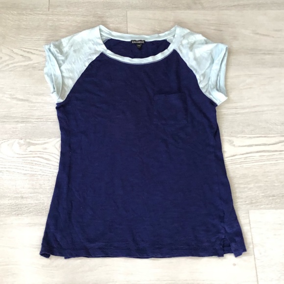 Express Pocket Baseball Raglan Two-Tone Tee Top - Picture 7 of 16